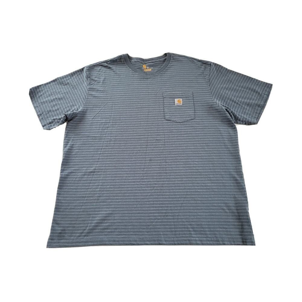 Carhartt Shirt Mens 2XL Gray Striped Original Fit Pocket Tee Short Sleeve